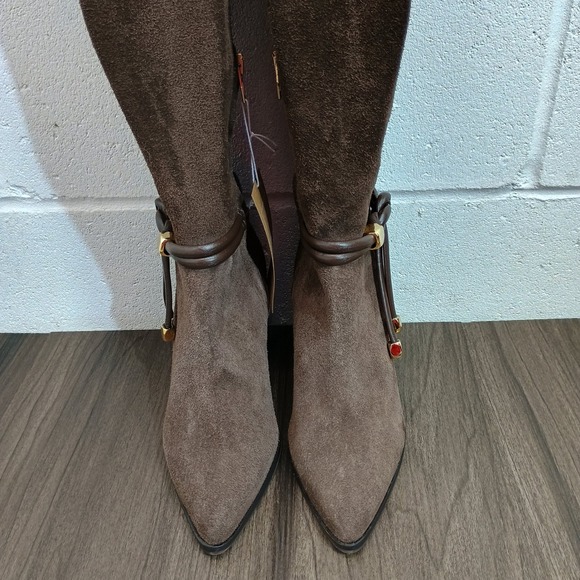 Dolce Vita Brown Suede Knee High Western Boots Pointed Toe Block Heel Zip Size 5 - Picture 4 of 16